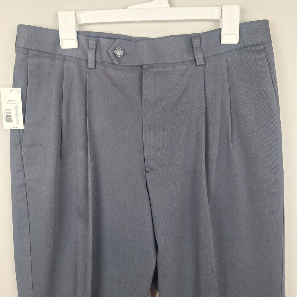 Roundtree & Yorke Travel Smart Pleated Pants Core Comfort Classic Fit Gray 34x30